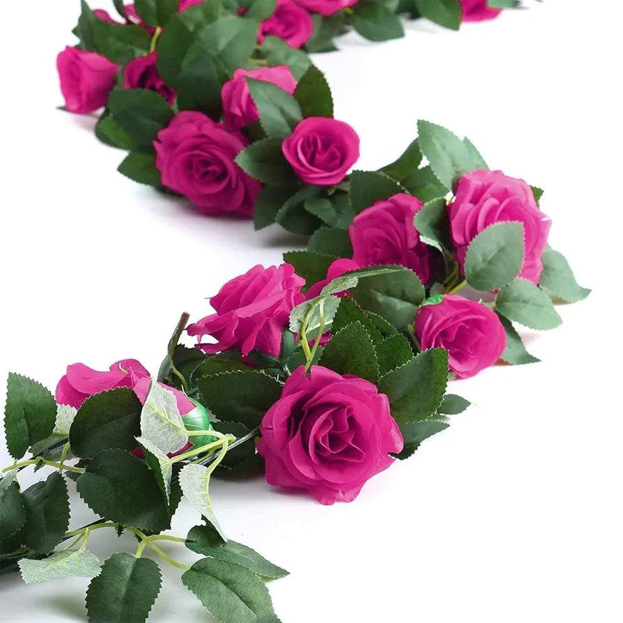 Plastic Artificial Rose Flowers Vine Garland 1.8M Rose Red