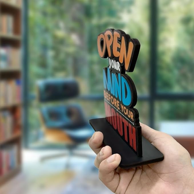 Artvibes Wooden Idols and Figurine Open Your Mind Before Your Mouth Quote Table Decor for Office Desk | Home Decor Item
