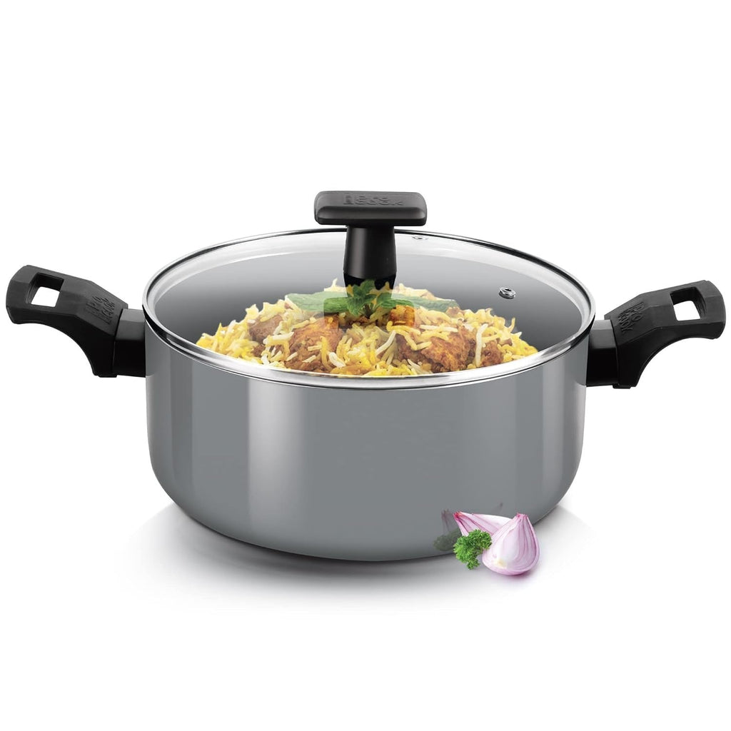 Milton ProCook BlackPearl Non-Stick Aluminium Biryani Pot with Glass Lid Induction