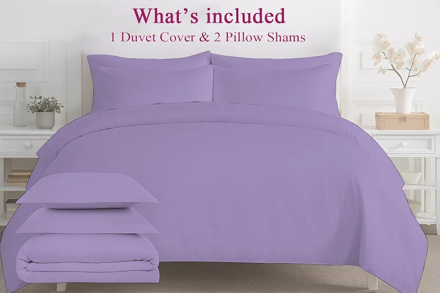 Trance Home Linen Zippered 100% Cotton 200TC Satin Stripe King Size Duvet Cover Quilt Cover Blanket Cover Razai Comforter Cover with 2 Pillow Covers Colour Lilac Purple