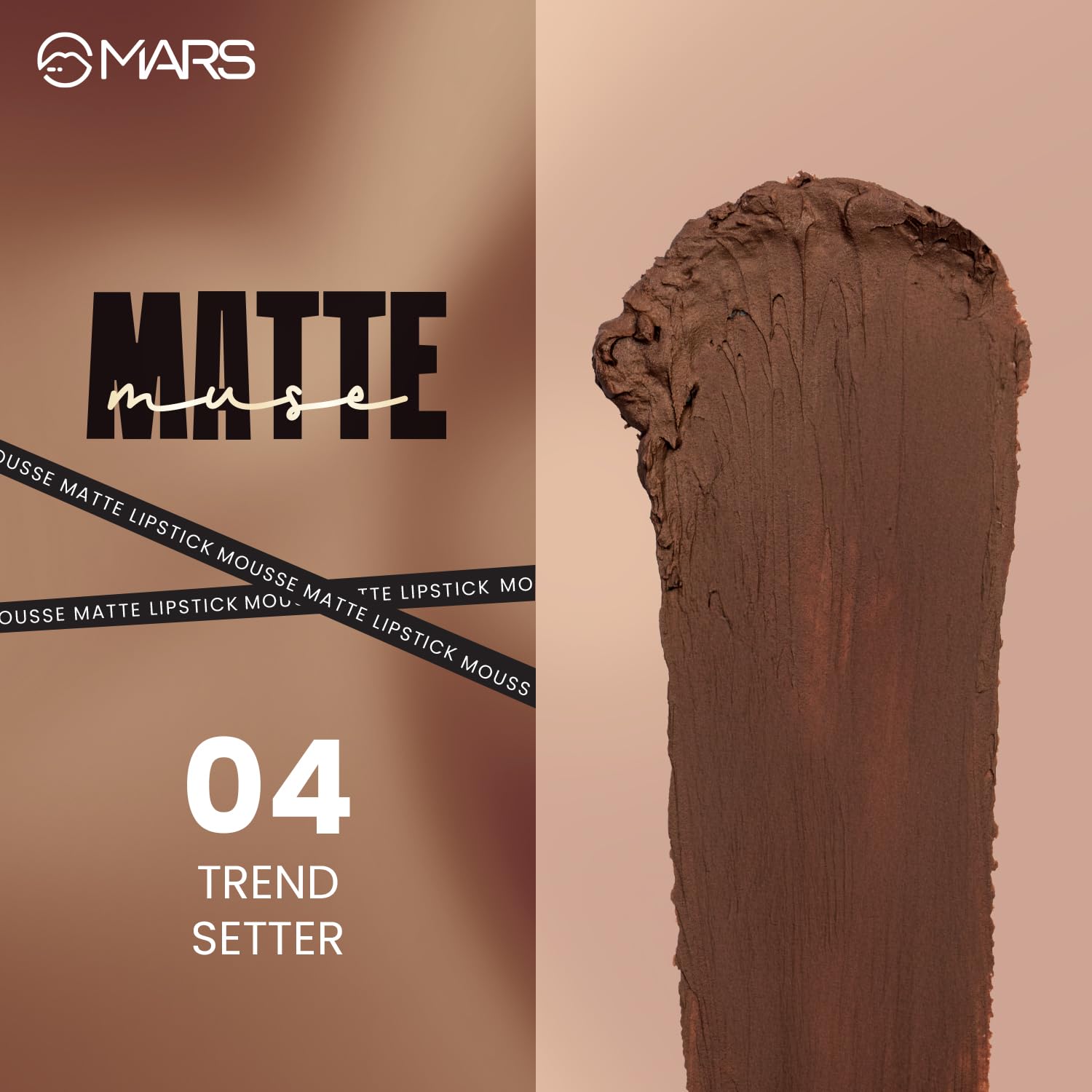 MARS Matte Muse Mousse Lipstick (3ml) (04-TREND SETTER) with Doe-Foot Applicator | Highly Pigmented | Smooth Texture | Hydrating Formula | Blurry Lips Effect