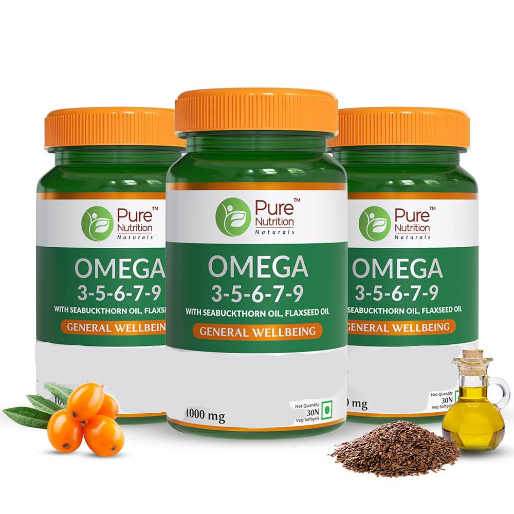 Pure Nutrition Naturals Omega 3-5-6-7-9 with Seabuckthorn Oil & Flaxseed Oil - 30 tabs