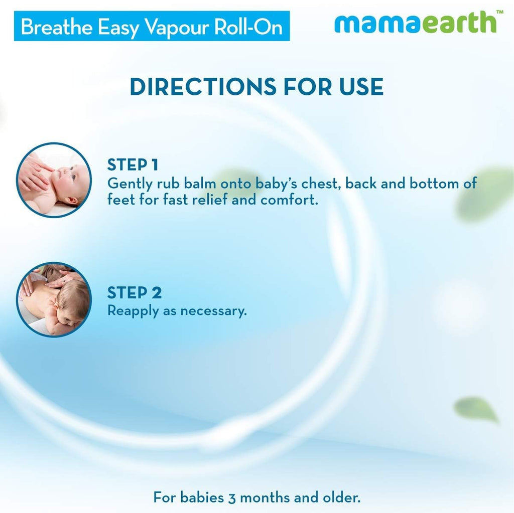 Mamaearth Natural Breathe Easy Vapour Roll-on for Cold & Nasal Congestion, with Wintergreen & Eucalyptus Oil.
