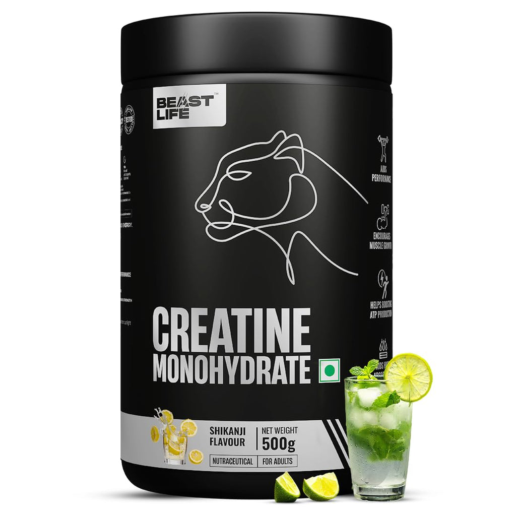 BEASTLIFE Super Micronized Creatine Monohydrate Powder 500g | 135 Servings Shikanji Flavor | NABL Lab Tested | Premium Sports Nutrition for Strength & Performance