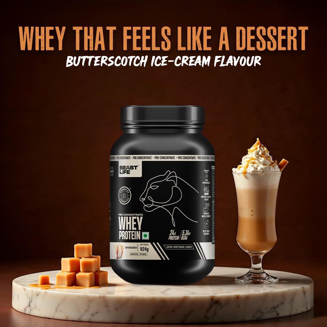 BeastLife Pro 100% Whey Protein Powder| 2 Lbs | Butterscotch Flavor | Muscle Growth & Recovery|Fast Absorbing, No Bloating |Ultrasorb Tech For Fast Digestion|NABL Lab Certified | 24g Protein, 5.3g BCAA