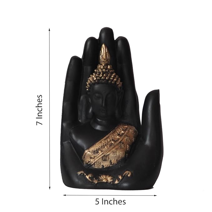 Ecraftindia Golden Handcrafted Palm Buddha Polyresin Showpiece | Black