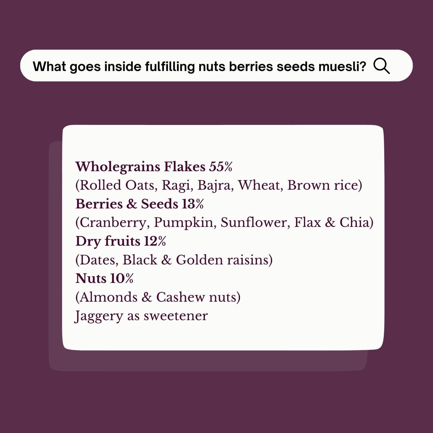 Fulfilling Muesli Fruit & Nuts - Nuts Berries Seeds | Pumpkin, Flax & Chia Seeds, Antioxidant Rich Cranberry, Rolled Oats + Millet Flakes | No Refined Sugar, Healthy Breakfast 700g