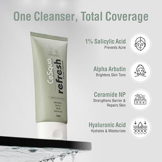 CeSqua Refresh 1% Salicylic Acid Face Wash Cleanser - 120 ml