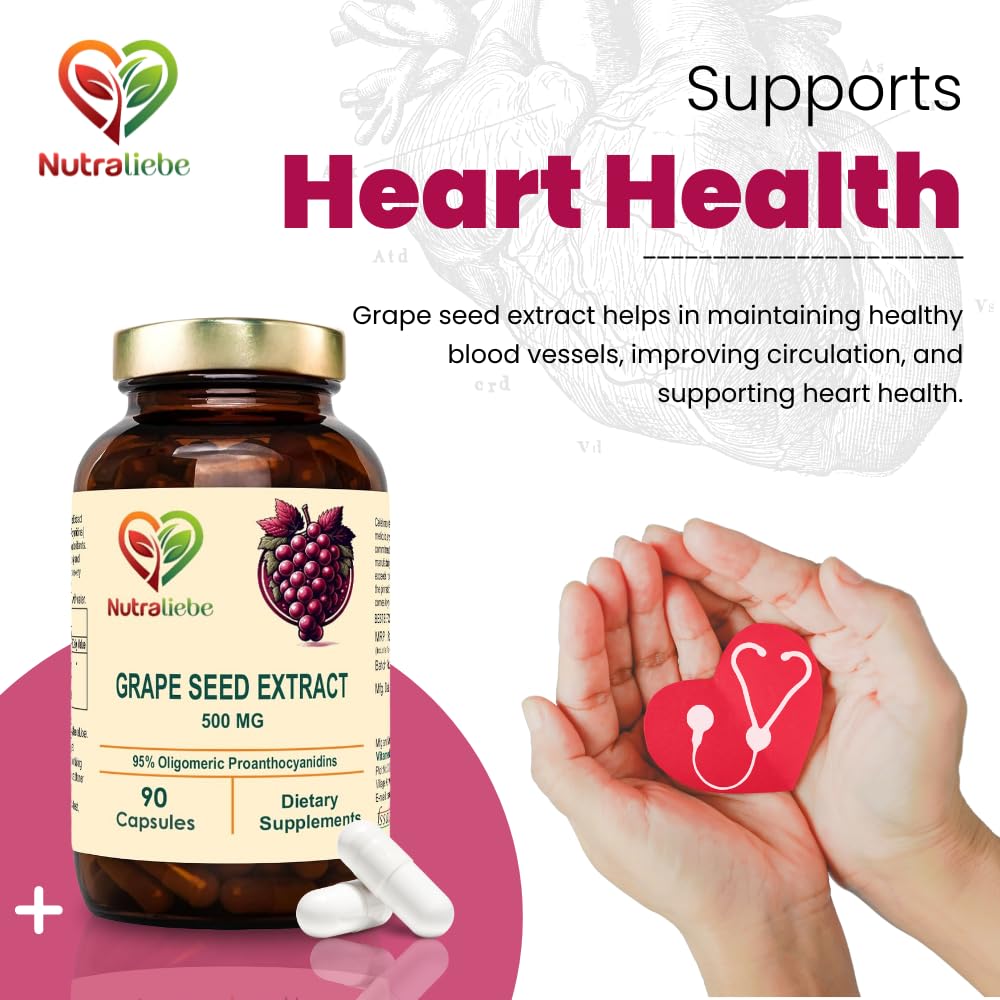 Nutraliebe OPC Grape Seed Extract Capsules - Minimum 95% OPCs, Powerful Antioxidant Support, 90 Capsules