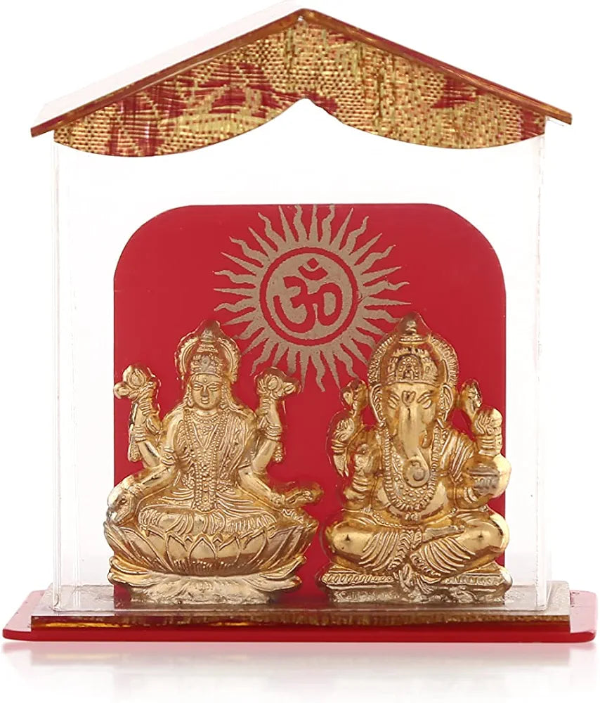 Golden Goddess Maa Laxmi & Ganesh Acrylic Gold Polish Idol Status Murti Hindu God Ganpathi & Goddess Laxmi