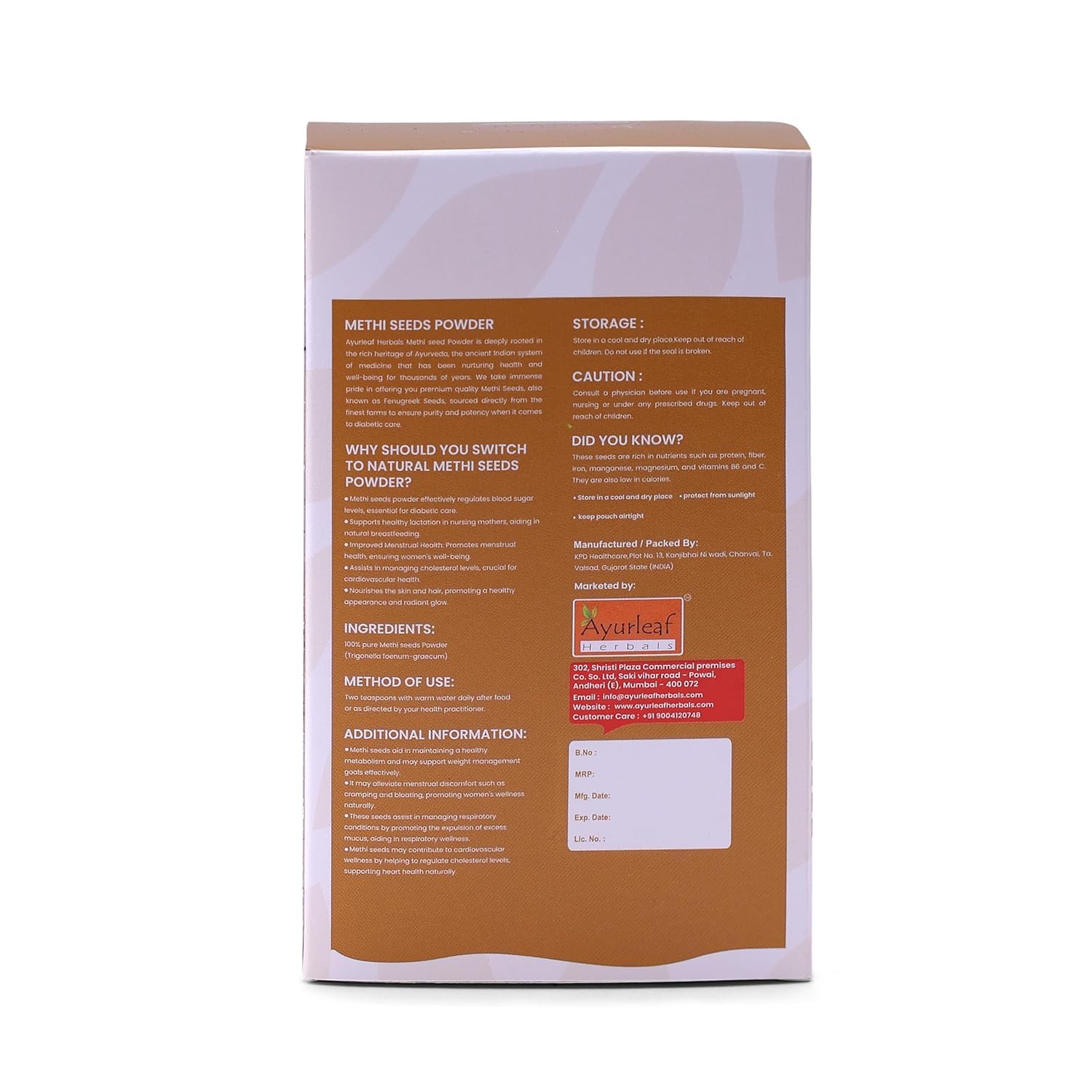 Ayurleaf Methi Powder Fenugreek Powder - 200 Gms