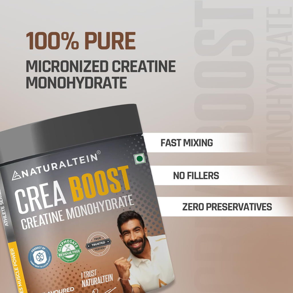 NATURALTEIN Creatine Monohydrate Unflavoured (250 Grams, 83 Servings)| Boosts Strength, Endurance & Muscle Recovery | No Fillers, No Preservatives|Fast Recovery|Increases Muscle Mass