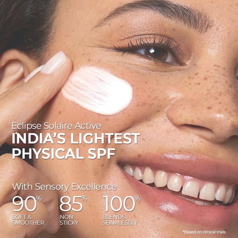 YUDERMA Eclipse Solaire Active Sunscreen SPF 50 PA+++ | No White Cast | Broad Spectrum UVA/UVB/IR & Blue Light Shield | Lightweight, Non-Greasy Formula for All Skin Types â€“ 30ml
