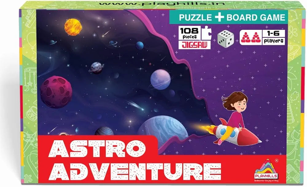 Playhills 2-in-1 Solar System Puzzle and Board Game for Kids 108 Pcs Educational Jigsaw with Astro Adventure Play Fun Learning Gift for Boys and Girls