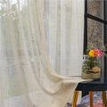 Urban Space Linen Textured Metallic Gold Foil Sheer Curtains for Door Room Darkening, Set of 2 Decorative Curtains with Tieback and Eyelets Sheer Sparkle Butter Cream Colour