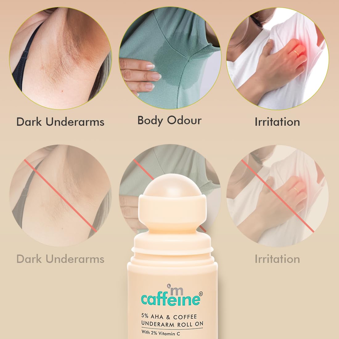 mcaffeine 5% Aha Underarm Roll On With Coffee,5% Lactic Acid&Mandelic Acid|48H Body Odour Control|Prevents Dark Underarms&Pigmentation,Kills Bacteria|Alcohol&Aluminum Free For Men&Women-50Ml,1 Count