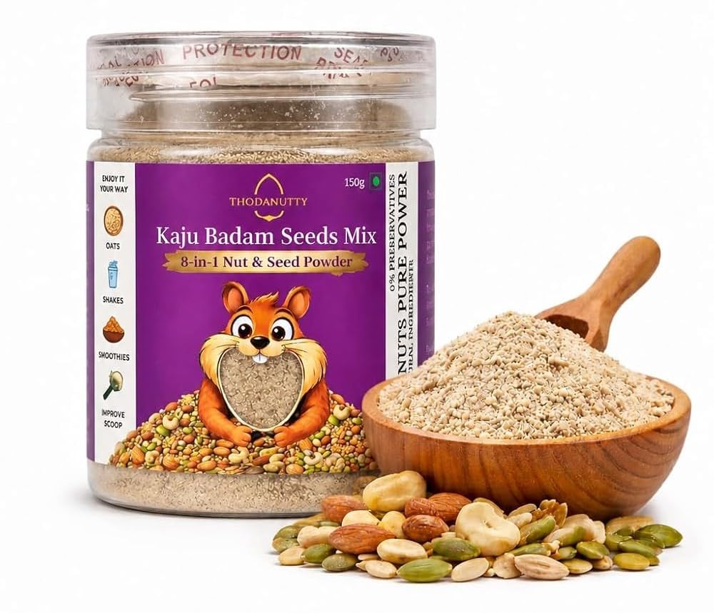 Thodanutty Kaju Badam Seeds Mix (Dry Fruits & Seeds Powder) 150g | Almonds, Cashews, Walnuts, Pumpkin & Chia Seeds | Healthy Nut Mix | 0% Preservatives | Rich in Protein & Fiber
