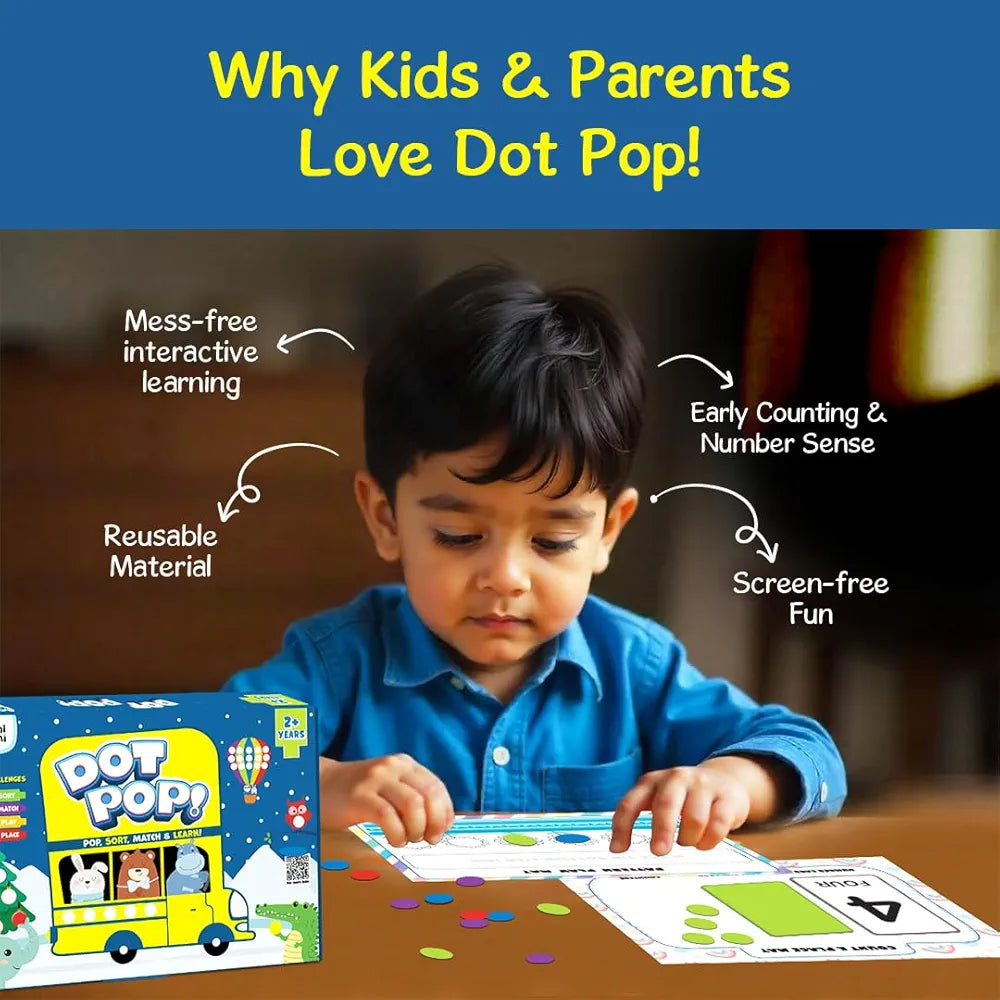 GiniMini DOT POP Activity Kit for Kids 2–5 150+ Elements Colour Counting Sorting & Matching Games Early Learning Motor Skills Reusable Mess-Free & Screen-Free Fun