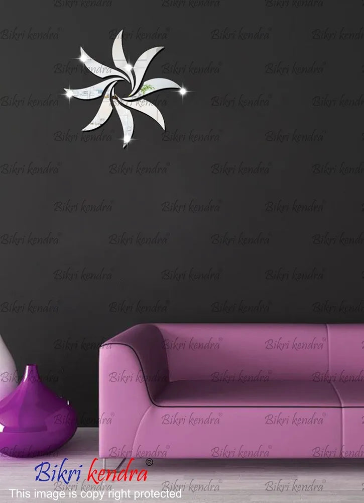 Bikri Kendra Sun Silver Model-1 Mirror Stickers for Wall, Acrylic Mirror Wall Decor Sticker