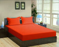 Trance Home Linen 100% Cotton 78x72 inch King Fitted 200TC Satin Stripe Elastic Fitted Bedsheet with 2 Pillow Covers Colour Bright Red