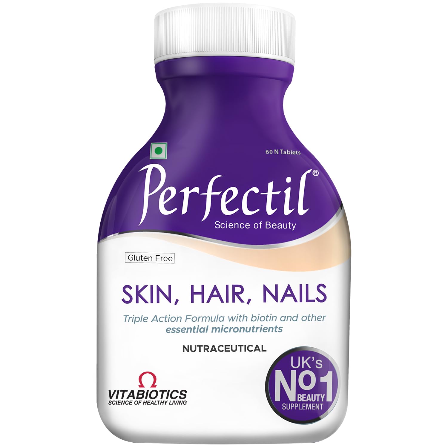 Perfectil Skin Hair Nails Multivitamin Tablets (2 Months Pack) | Triple Action Formula with Biotin, Grape Seed Extract, L-Cysteine & 19 Micronutrients | Daily Multivitamin & Nutritional Supplement | Gluten Free | 60 Tablets | 1,079mg Per Tablet