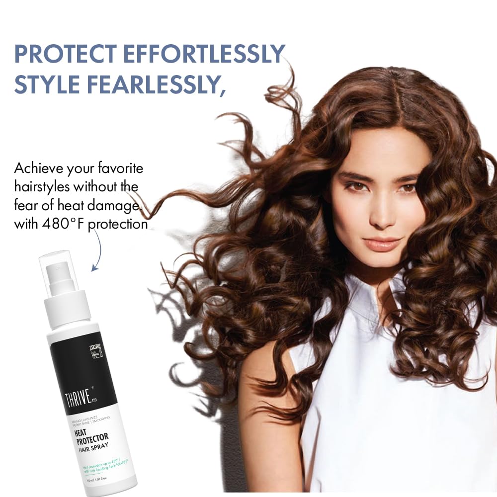 ThriveCo Heat Protection Spray For Hair -150 Ml, Hair Styling Spray For Women & Men, Heat Protectant Spray For Hair Upto 250Â°C & 2X Less Hair Breakage I Frizz Free & Helps In Damage Control