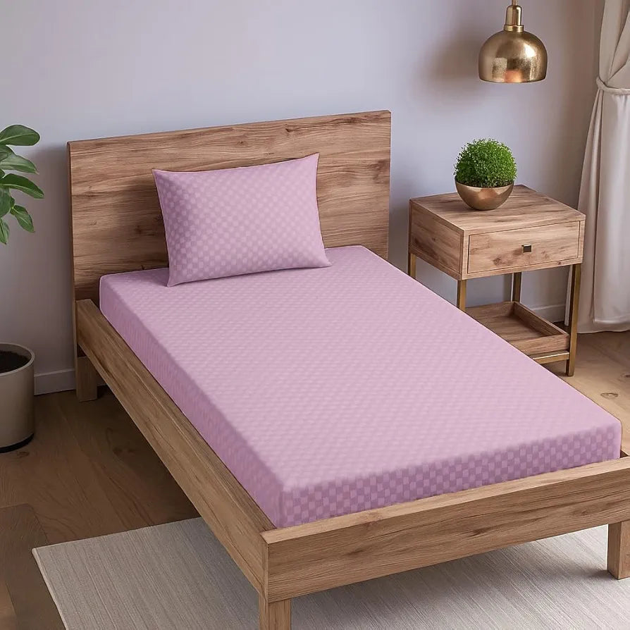 Trance Home Linen Premium 100% Cotton Jacquard Weave Fitted Bedsheet for Single Bed with 1 Pillow Cover 300TC Colour Cameo Rose