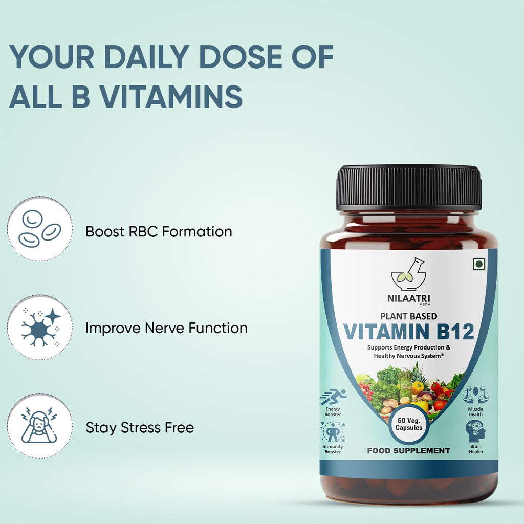 Plant Based Vitamin B12 Supplement, 60 Vegetarian Capsules, Energy and Immunity Booster