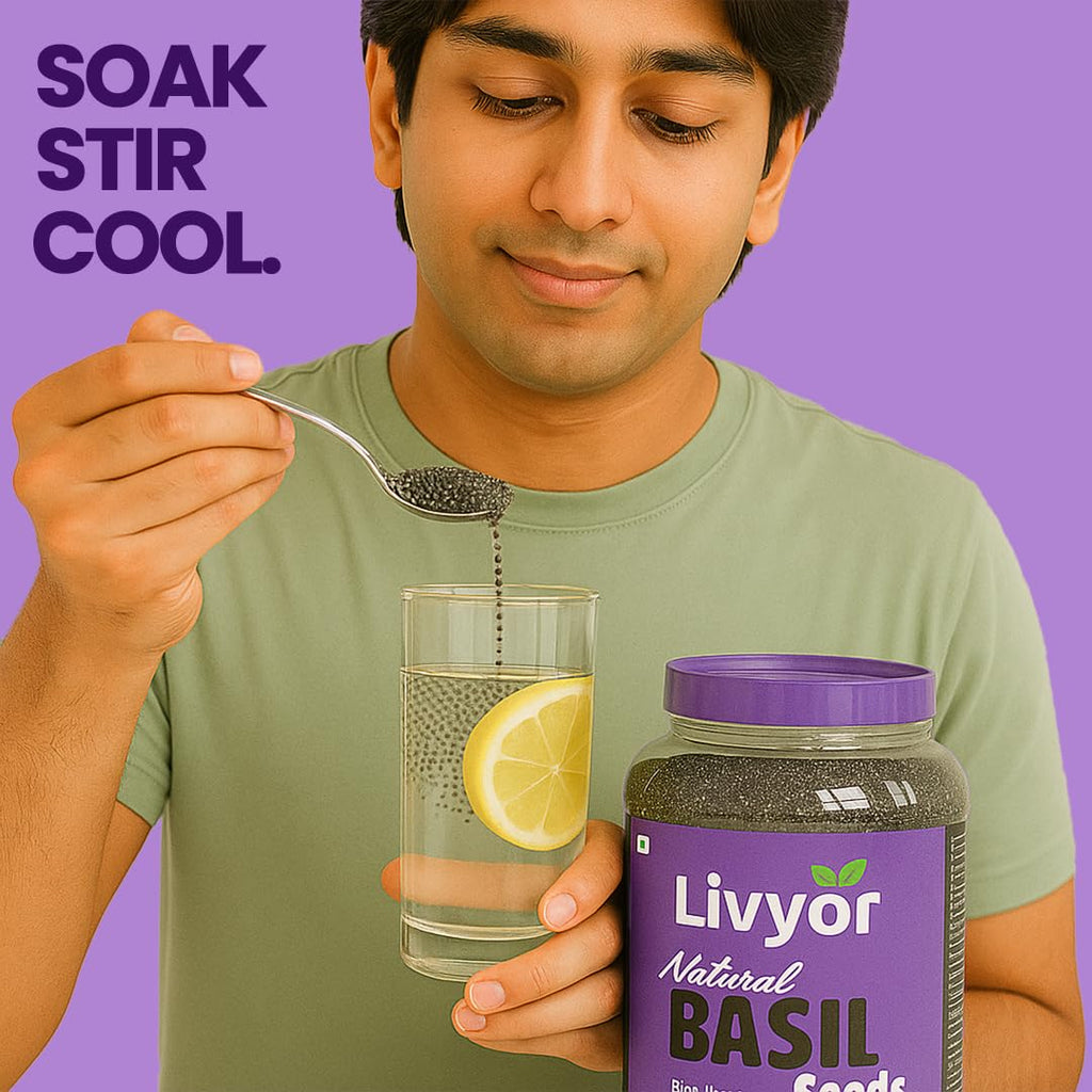 Livyor Raw Basil Seeds for eating - 200g | Sabja Seeds | Tukmaria | Reduces Body Heat | High in Omega-3, Fibre & Plant Protein | Natural Superfood for Weight Management, Digestion & Hydration | Pack of 1