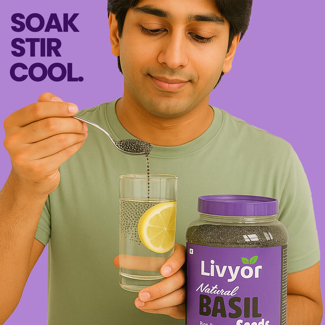 Livyor Raw Basil Seeds for eating - 200g | Sabja Seeds | Tukmaria | Reduces Body Heat | High in Omega-3, Fibre & Plant Protein | Natural Superfood for Weight Management, Digestion & Hydration | Pack of 1