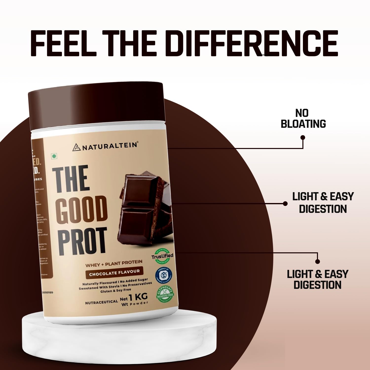 NATURALTEIN The Good Prot â€“ 1 kg (Chocolate) | 22 g Protein per Serving | No Artificial Flavours | Plant & Whey Protein Blend | Naturally Sourced Protein for Strength & Recovery