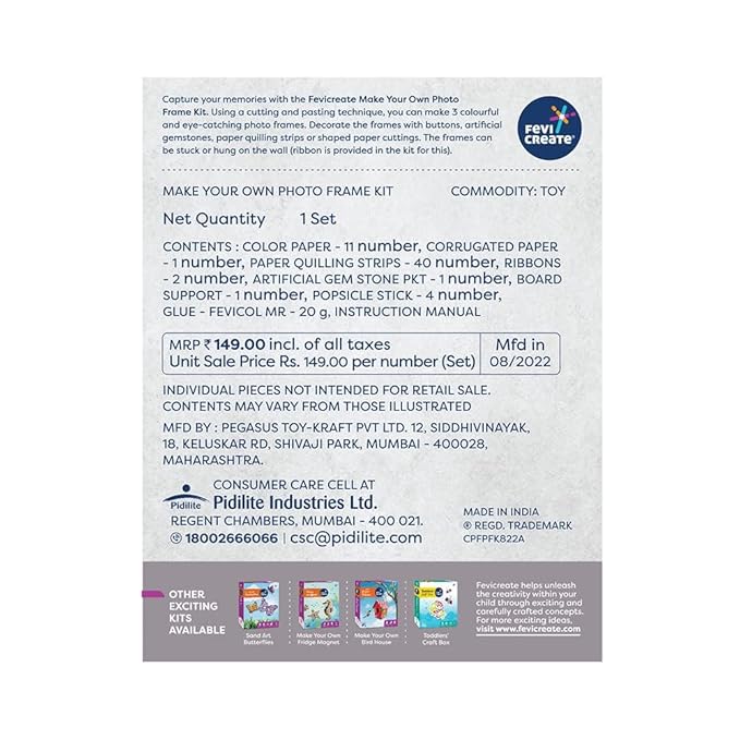 Fevicreate Photo Frame Art & Craft Kit Make 3 Photo Frames With Origami, Quilling, Craft & More Boost Child's Creativity