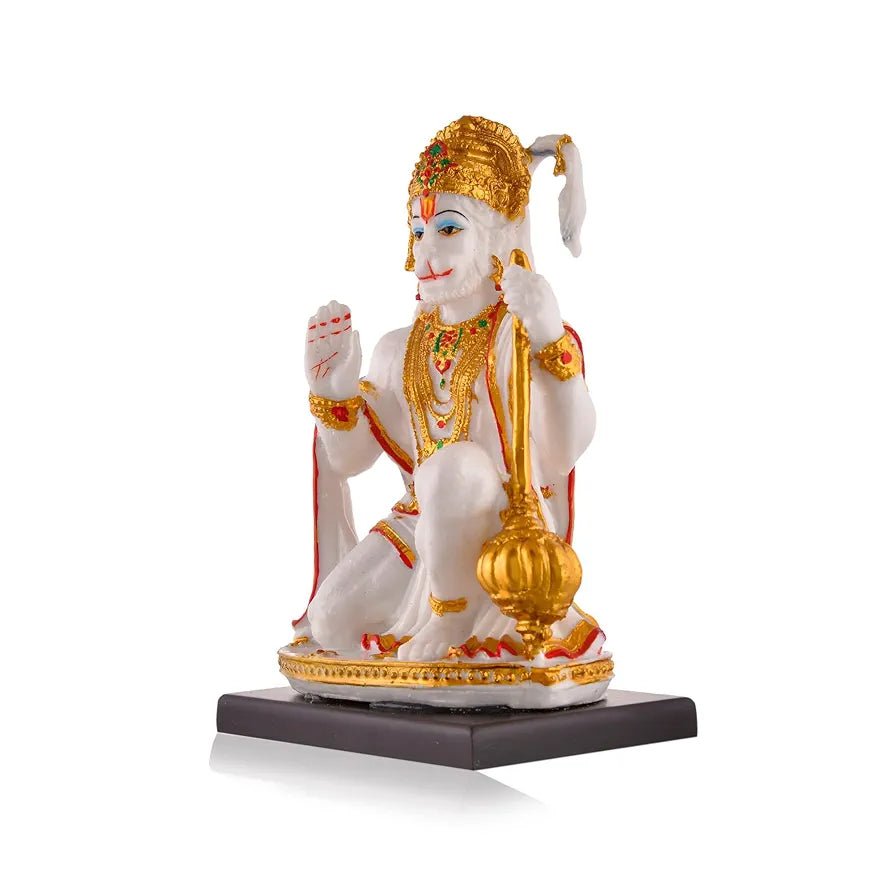 CraftVatika Hanuman Ji Marble Dust Murti Idol Poly Marble Sitting Bajrang Bali Hanuman Ji Blessings