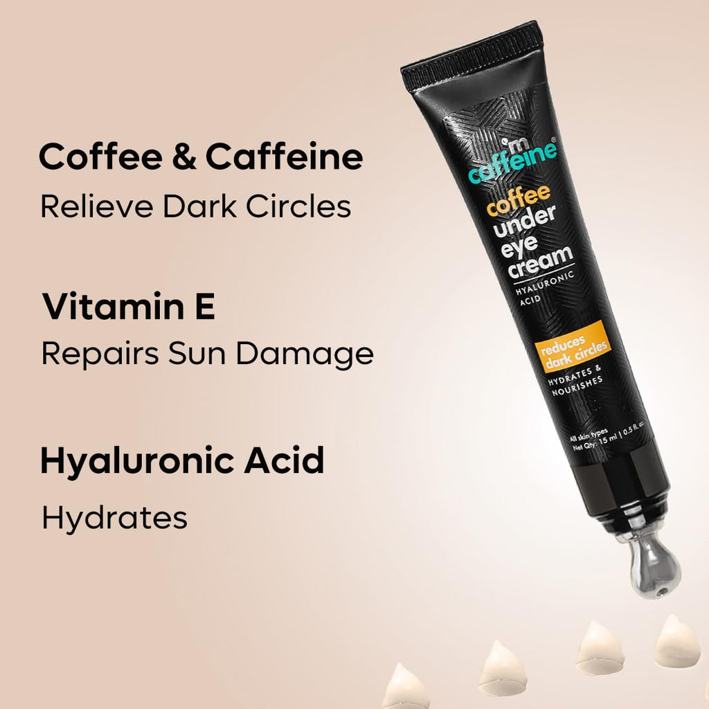 mcaffeine Coffee Under Eye Cream Gel for Dark Circles, Puffiness & Fine Lines | 94% Users Saw Reduced Dark Circles| Winter Eye Care Cream for Hydration | with Built-In Cooling Massage Applicator | Vitamin E for Puffiness - 15 Gm