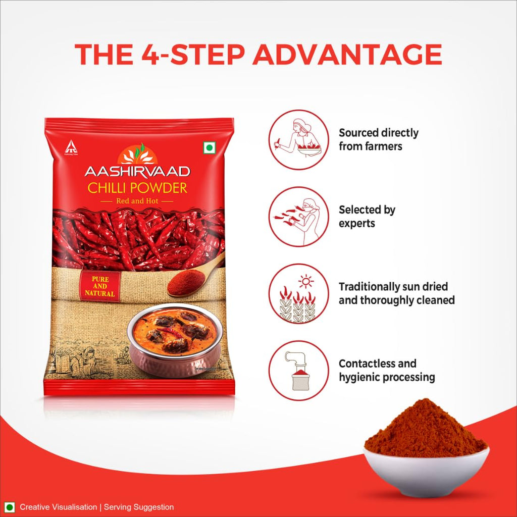 Aashirvaad Chilli Powder, Red Hot Chilli Powder with No Added Flavours and Colours