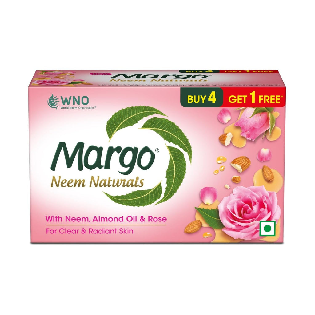 Margo Neem Naturals Soap Enriched With Almond Oil & Rose - 100 gms (Pack of 5)