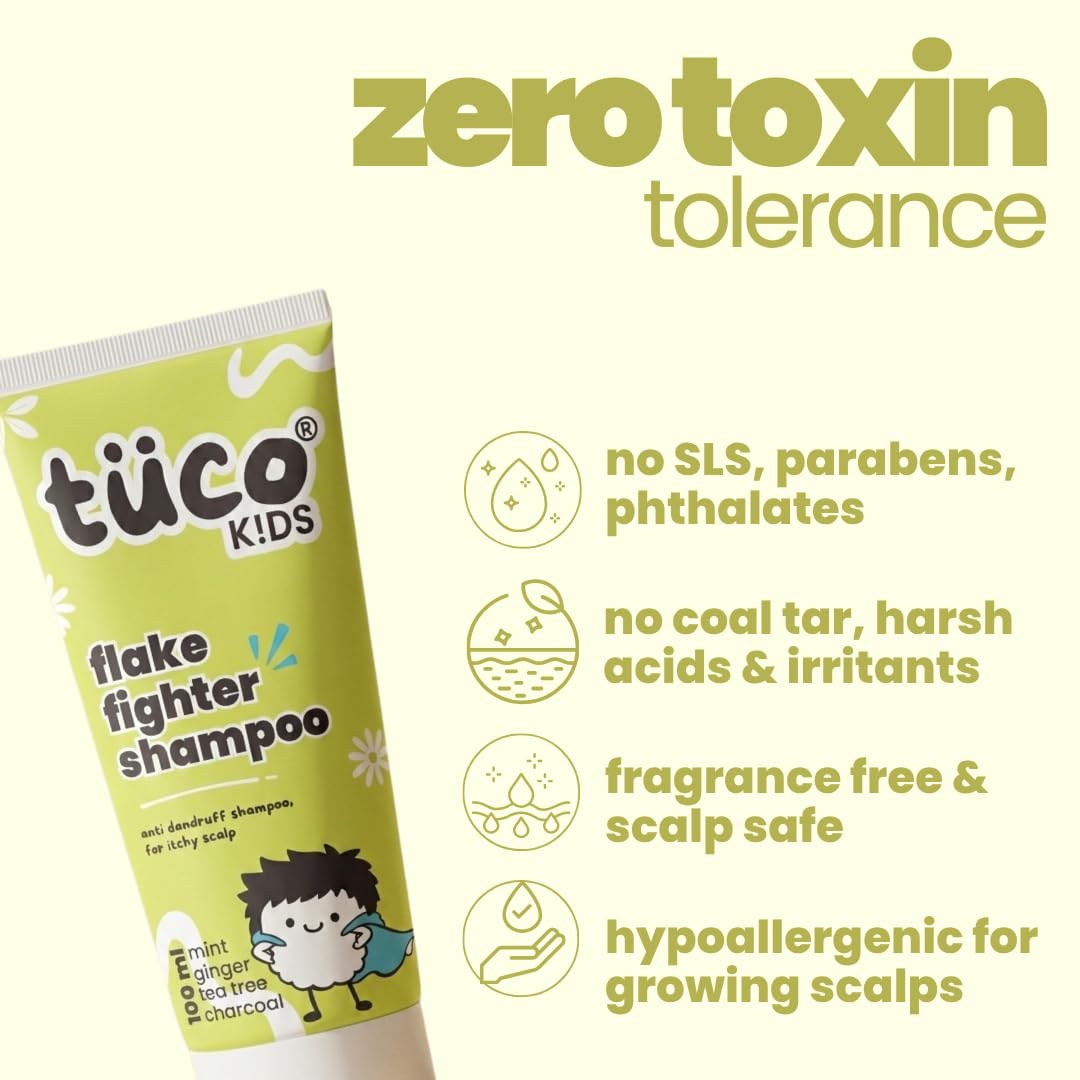 TuCo® Kids Flake Fighter Anti Dandruff Shampoo | Dry & Itchy Scalp | Paraben & SLS Free |100ml (pack of 1)