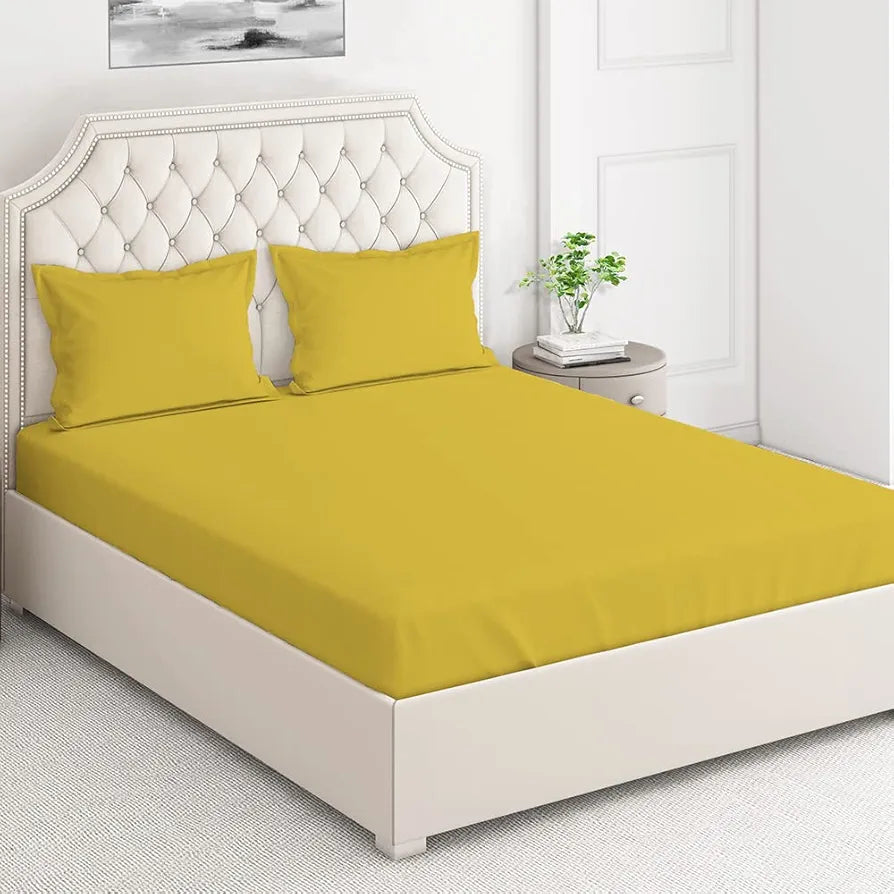 Layers Be Bold Cotton Bedsheet Set for All Seasons Lightweight Moisture Absorbent 140 TC Queen Size Yellow