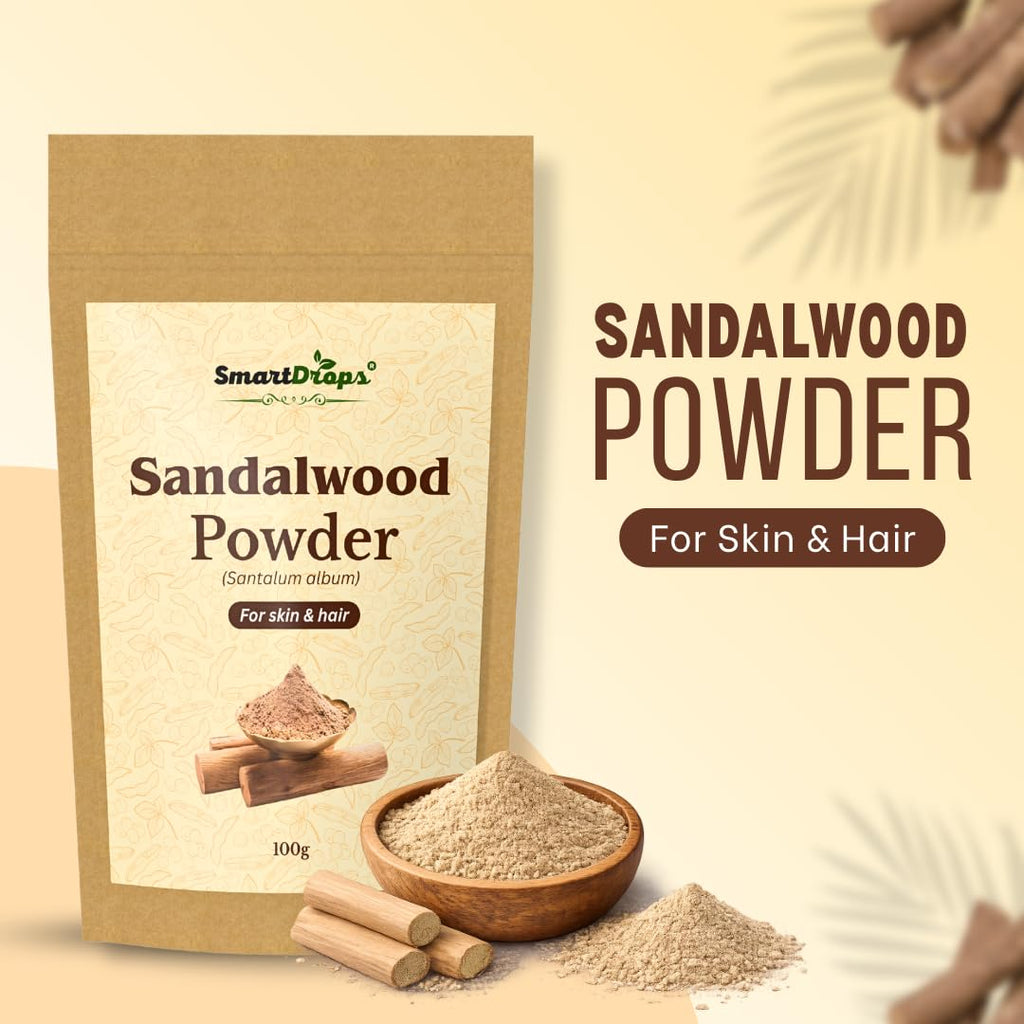 Smartdrops Sandalwood Powder for Hair and Skin Face Pack Hair Mask Mixing Powder for DIY Beauty and Scalp Care Routine | Sandalwood Powder Face Pack for Glowing Skin & Tan Removal | 100g (Pack-1)