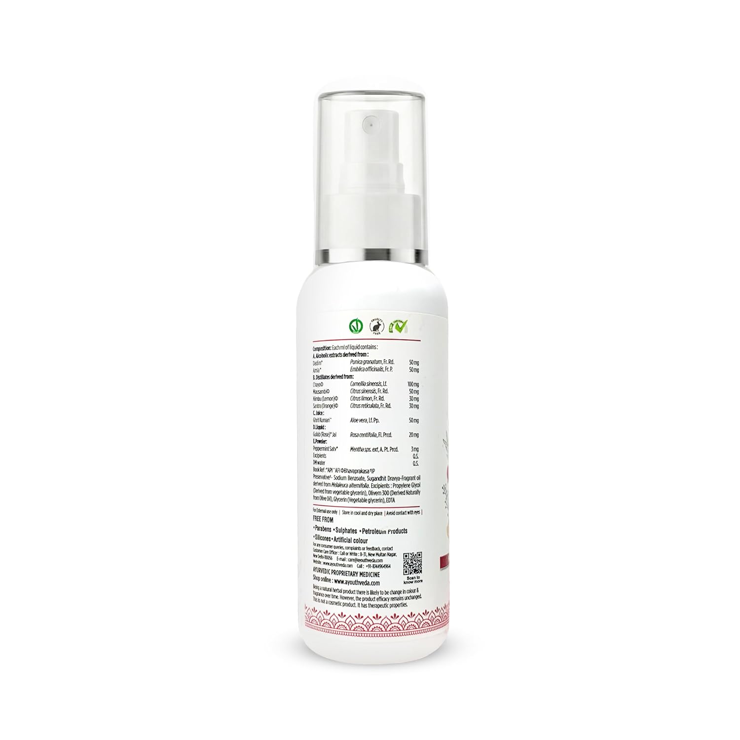 Ayouthveda Acne Enemy Clarifying Facial Toner | Pomegranate, Amla, Aloe Vera & Rose Distillate | Acne & Oil Control | Pore Refining, Antibacterial & Hydrating | Dermatologically Tested | Oily & Acne-Prone Skin | 100ml (Pack of 1)