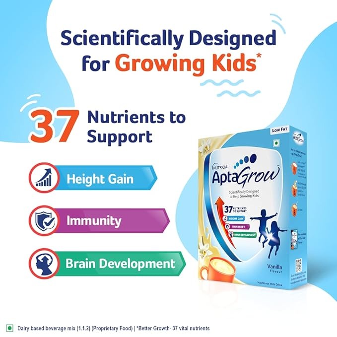 AptaGrow Milk Drink Powder Vanilla Flavour for Kid s Height Gain - 400 gms