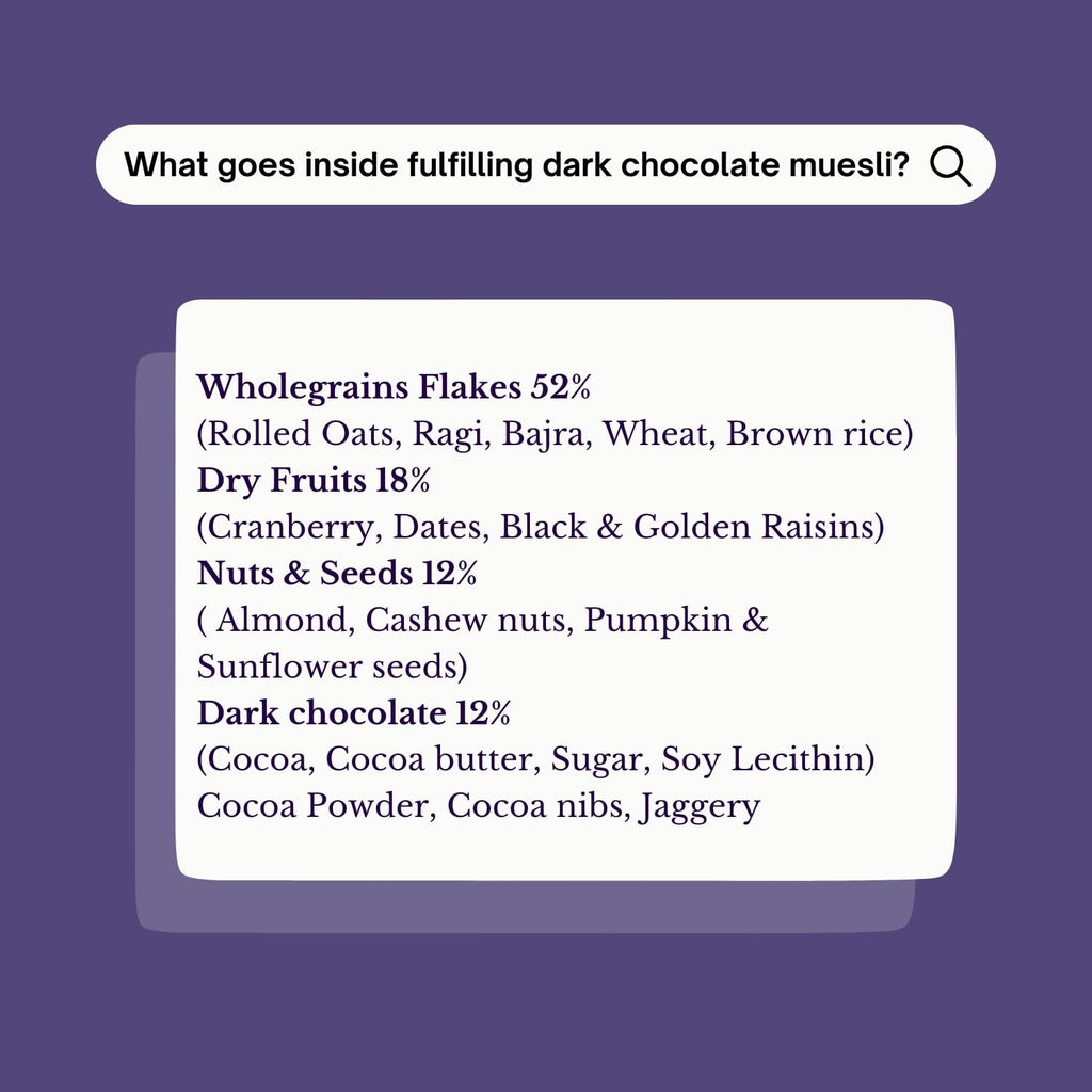 Fulfilling Chocolate Muesli- Tasty & Healthy Breakfast Cereal 700g, Dry fruit & Nuts, Omega 3 rich Pumpkin & Sunflower Seeds + Cranberry | Rolled Oats + Millet Flakes | Vegan