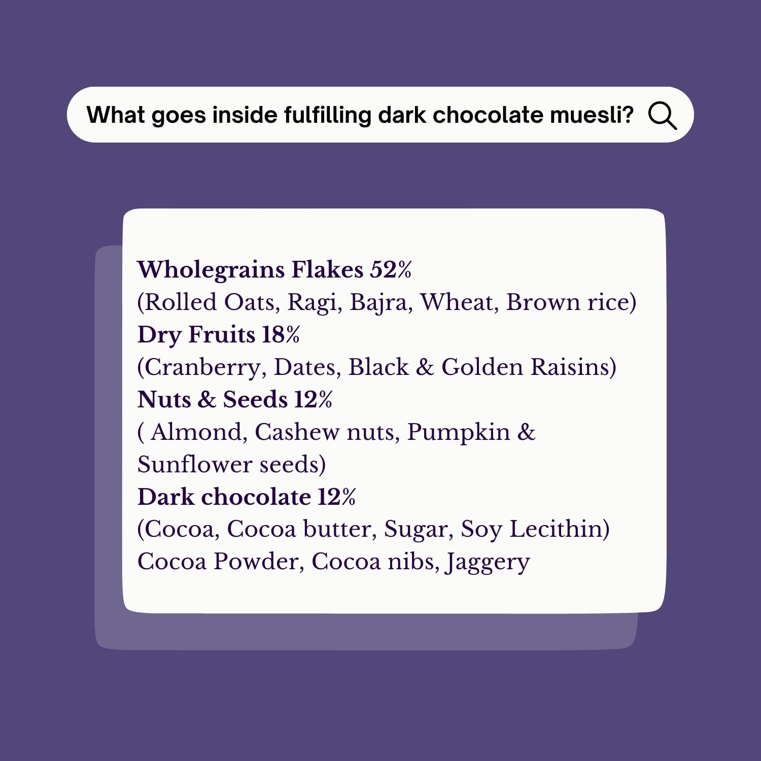 Fulfilling Chocolate Muesli- Tasty & Healthy Breakfast Cereal 700g, Dry fruit & Nuts, Omega 3 rich Pumpkin & Sunflower Seeds + Cranberry | Rolled Oats + Millet Flakes | Vegan