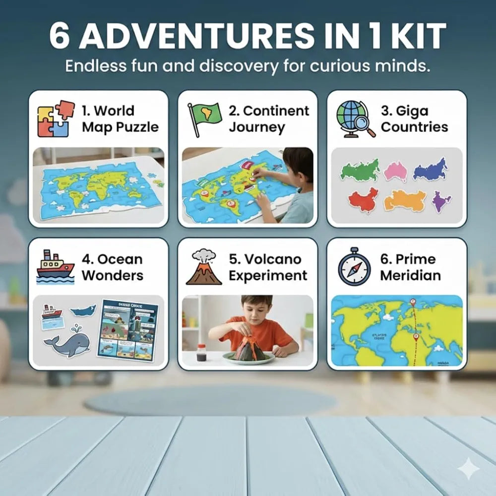 PW World Map Puzzle for Kids, 200+ Facts on Continents & Oceans, Learning Aid & STEM Toy Jigsaw Puzzle