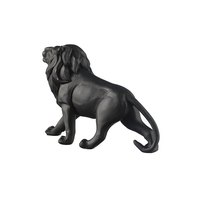 Tied Ribbons Decorative Lion Statue Showpiece Sculpture Animal Figurines Black Resin Idol