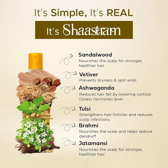 Shaastram Sandalwood Vetiver Herbal Hair Oil with Real Vetiver Roots - 180 ml