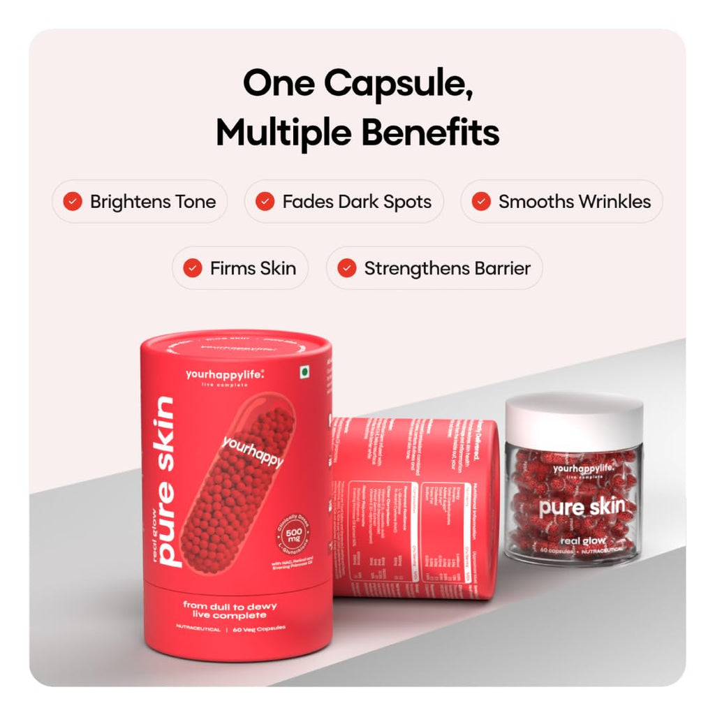 YourHappyLife Advanced L-Glutathione Glow-Up Skin Capsules with NAC for Brighter Clearer Skin & Pigmentation| with Retinol & Niacinamide (60 capsules)