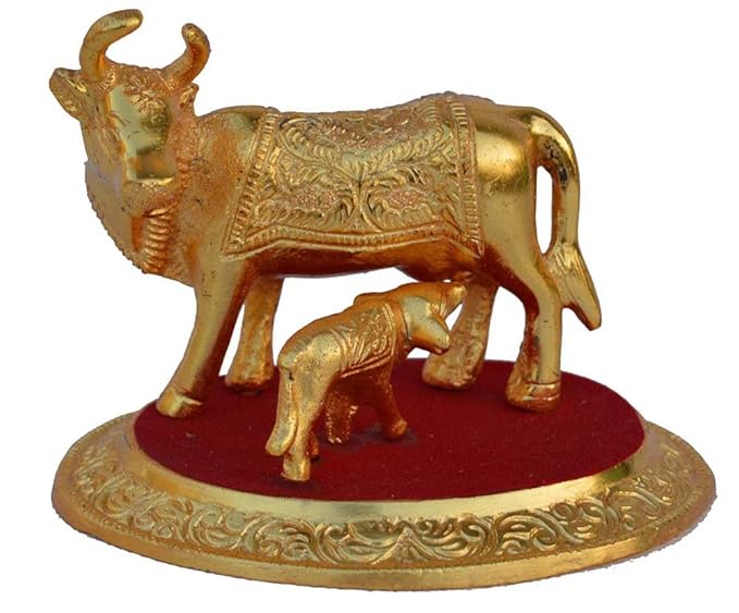 Ecraftindia Golden Cow With Calf Statue