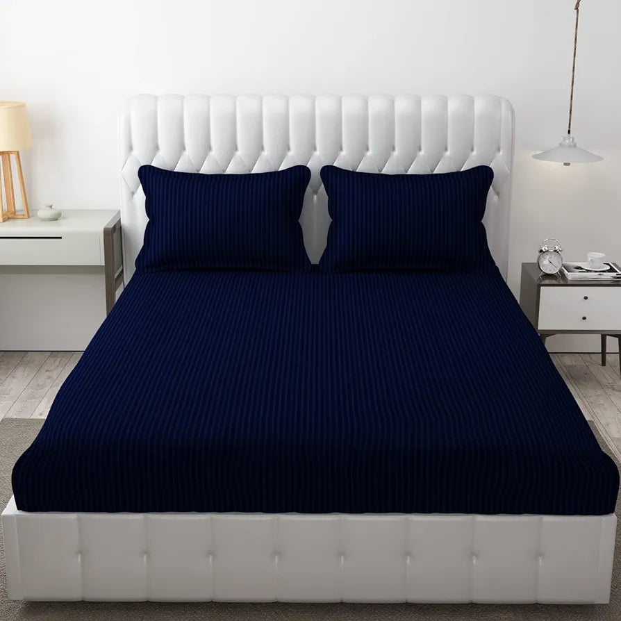 Fresh From Loom Queen Size Flat Bedsheets Hotel & Home Double Bedsheet Set with 2 Pillow Covers Navy Blue
