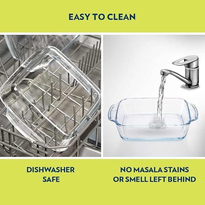 Borosil Glass Baking Dish | 1.6 Litres | Transparent | 1 Piece Square Dish With Handle